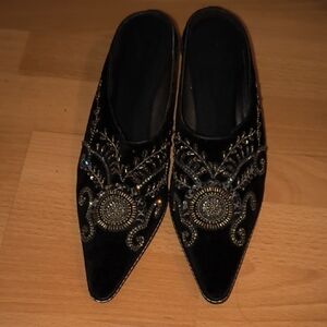Donald J. Pliner | Black Embellished Genuine Italian Leather Mules